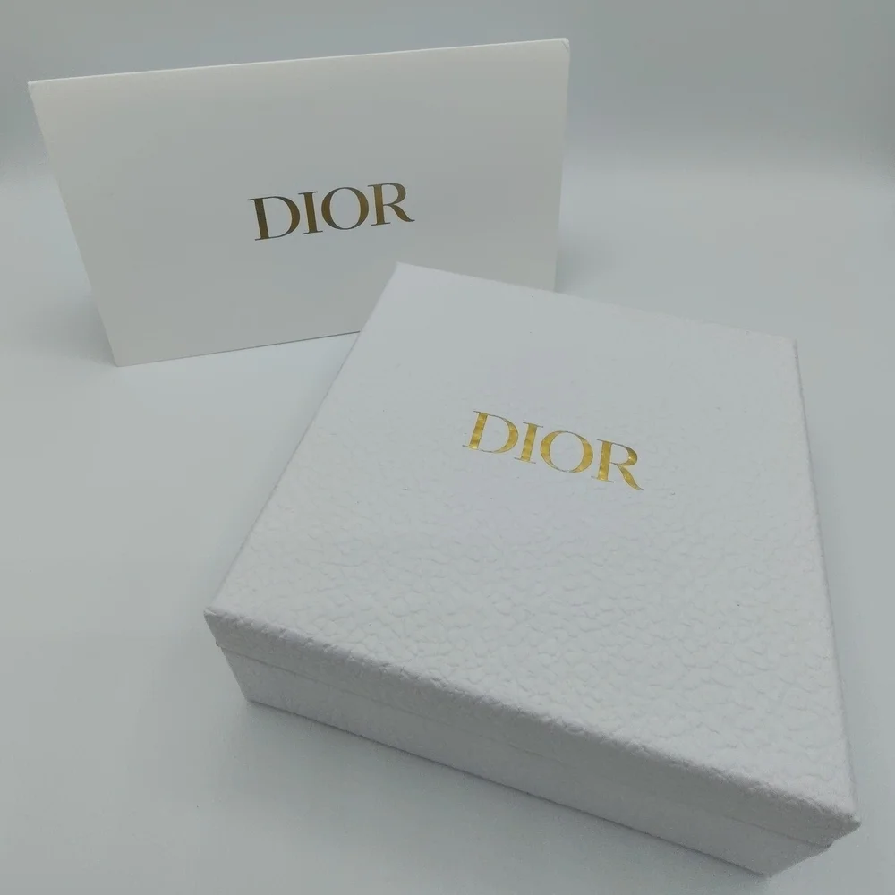 Dior Textured White Gift Box & Card Gold Logo 5x5 Hard Box Case Packaging NWOT